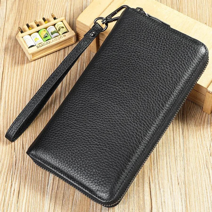 Men's First Layer Cowhide Clutch Bag Leather Multi-Functional Long Purse - VacationGrabs