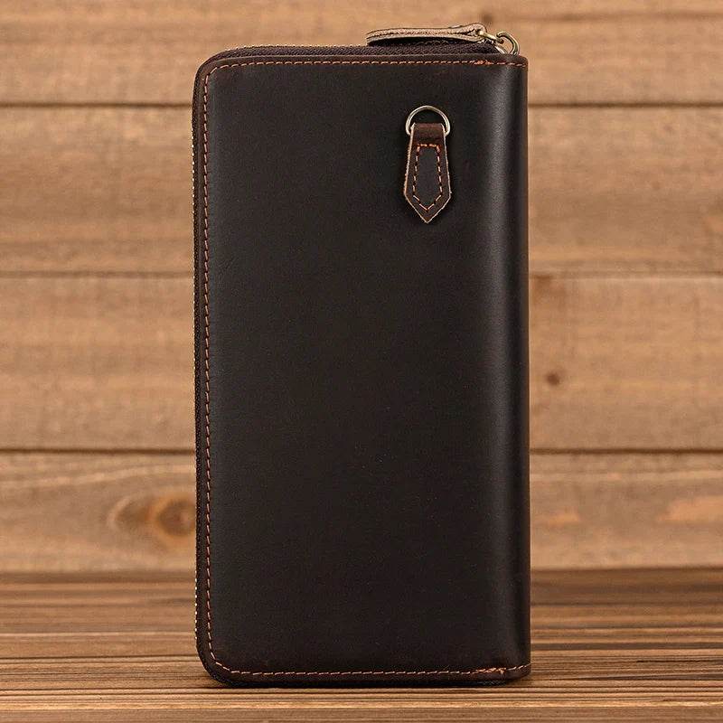 Retro Real Leather Wallet for Men Business Casual with Double Zipper - VacationGrabs