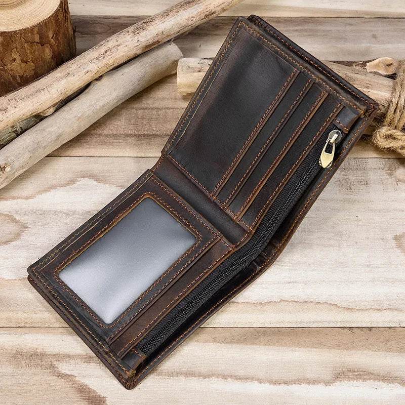 Vintage Men’s Leather Short Wallet Slim Bifold Coin Purse - VacationGrabs
