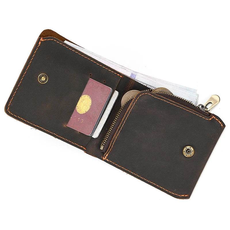Retro Leather Wallet Genuine Cowhide Short Coin Purse Bifold Wallet for Men - VacationGrabs