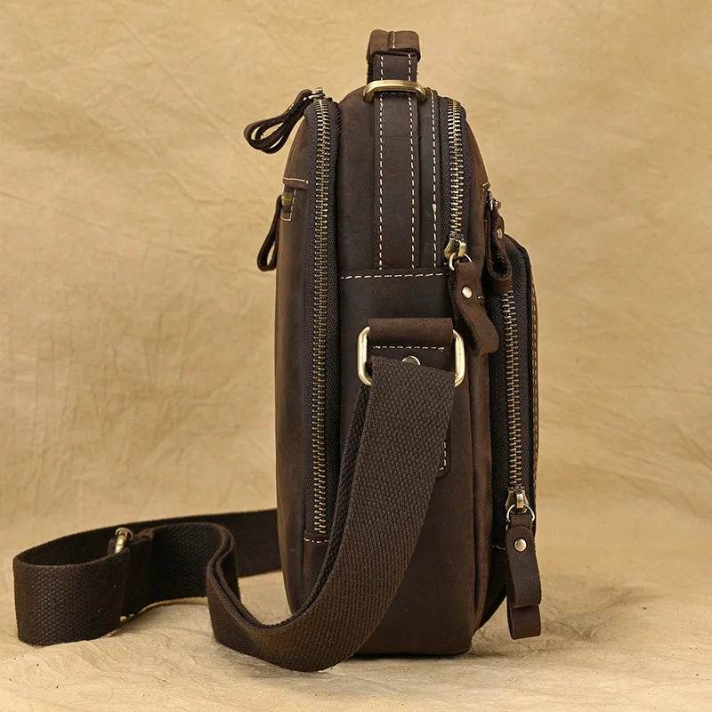 Vintage Leather Shoulder Bag – Men's Crossbody Messenger Bag - VacationGrabs