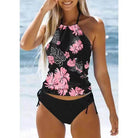 Women's Bathing Suit Drawstring Side Halter Neck Tankini - VacationGrabs