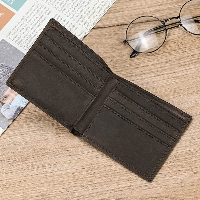Crazy Horse Leather Short Wallet for Men Vintage Coin Card Holder - VacationGrabs