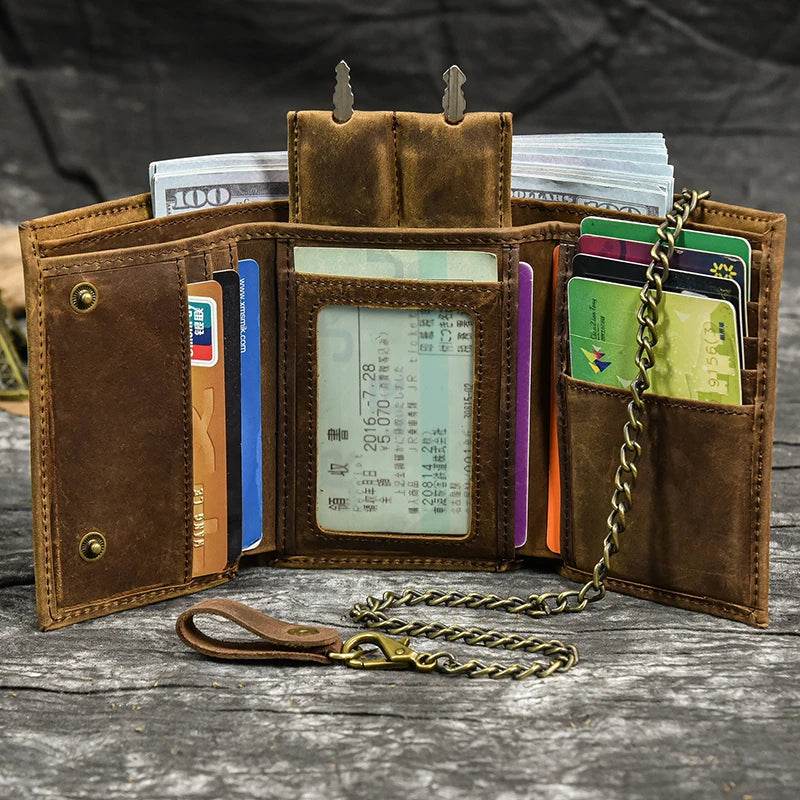 Trifold Leather Short Wallet for Men RFID Purse Multi-Function Wallet - VacationGrabs