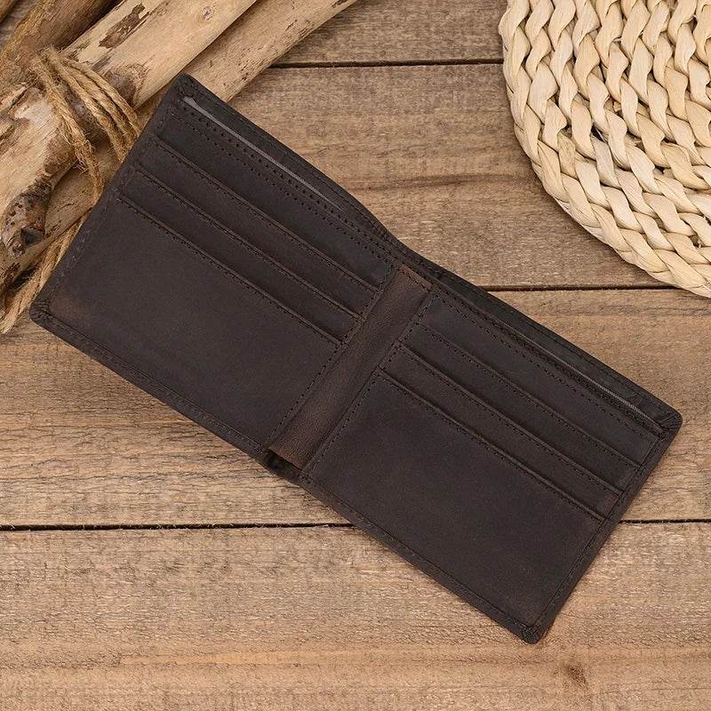 Men’s Genuine Leather Crazy Horse Short Wallet Vintage Card Holder - VacationGrabs
