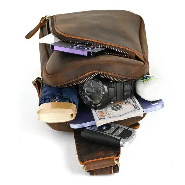 Casual Leather Chest Bag Retro Men's Crossbody Outdoor Sling Bag - VacationGrabs