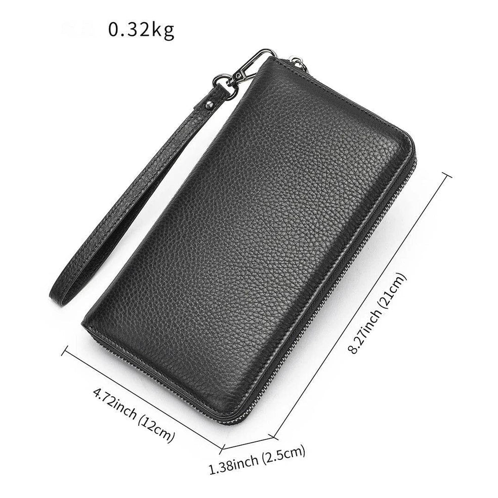 Men's First Layer Cowhide Clutch Bag Leather Multi-Functional Long Purse - VacationGrabs