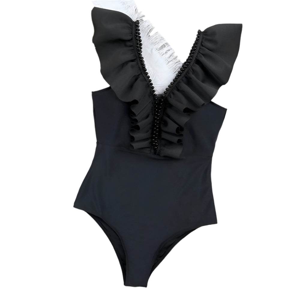 Ruffle Print Floral One Piece Slimming Swimwear - VacationGrabs