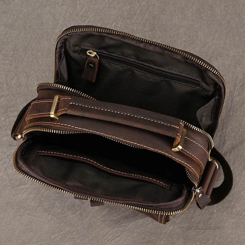 High-Quality Genuine Leather Men’s Crossbody Bag Vintage Sling Bag - VacationGrabs
