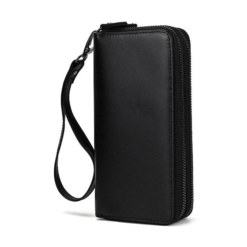 Retro Crazy Horse Leather Double Zipper Wallet for Men & Women - VacationGrabs