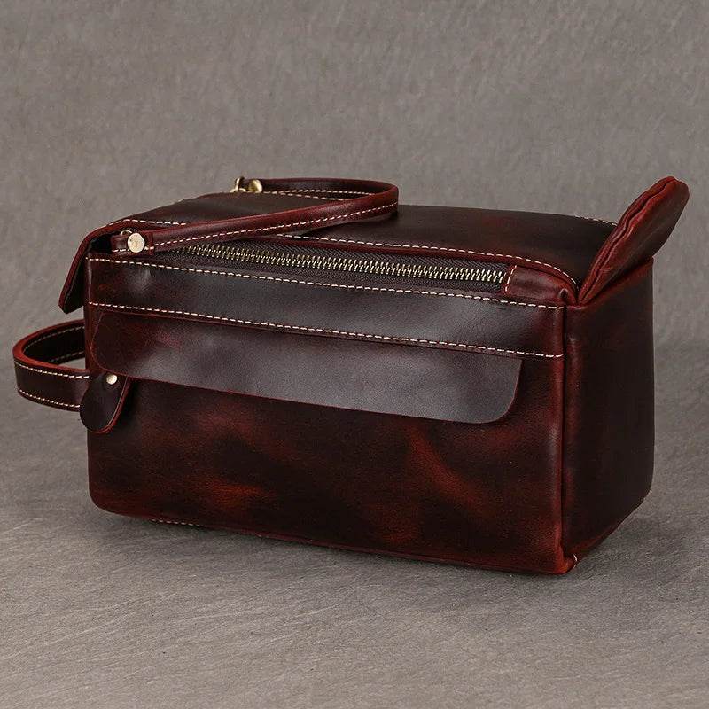 Black Genuine Leather Cosmetic & Storage Bag for Men & Women - VacationGrabs