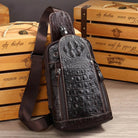 Leather Chest Bag Alligator Pattern Men's Crossbody Shoulder Bag - VacationGrabs