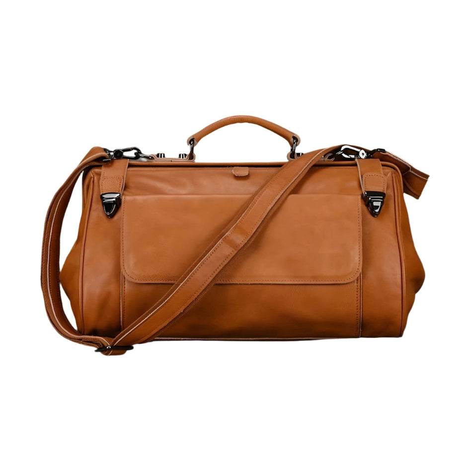 Luxury Leather Carry On Luggage Bag Real Cowskin Travel Duffle - VacationGrabs