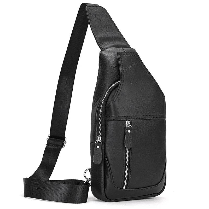 100% Genuine Leather Sling Bag Messenger Bag for Men Black - VacationGrabs