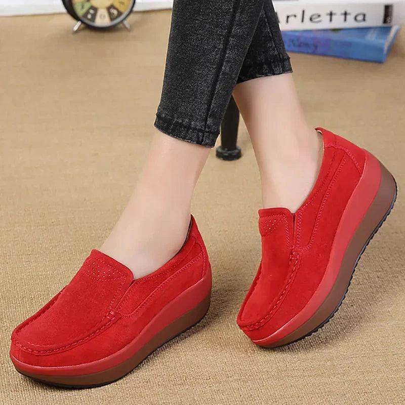 Platform Flat Loafers Suede Leather Moccasins - VacationGrabs