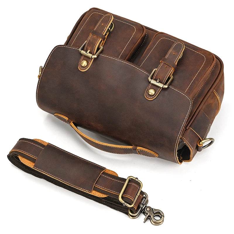 Large Leather Messenger Bag for Men Cowskin Shoulder Bag - VacationGrabs