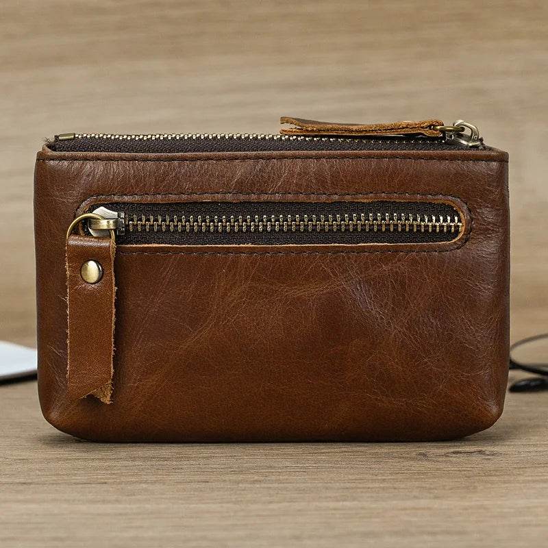 Mini Coin Purse Genuine Leather Real Cowhide Small Wallet with Key Ring - VacationGrabs