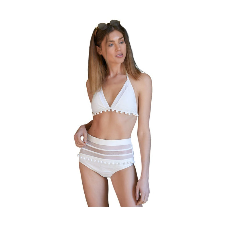 Solid Bikini Set With Pompom - VacationGrabs