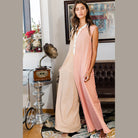 Orange Stripe Oversized Buttoned Front Sleeveless Wide Leg Jumpsuit - VacationGrabs