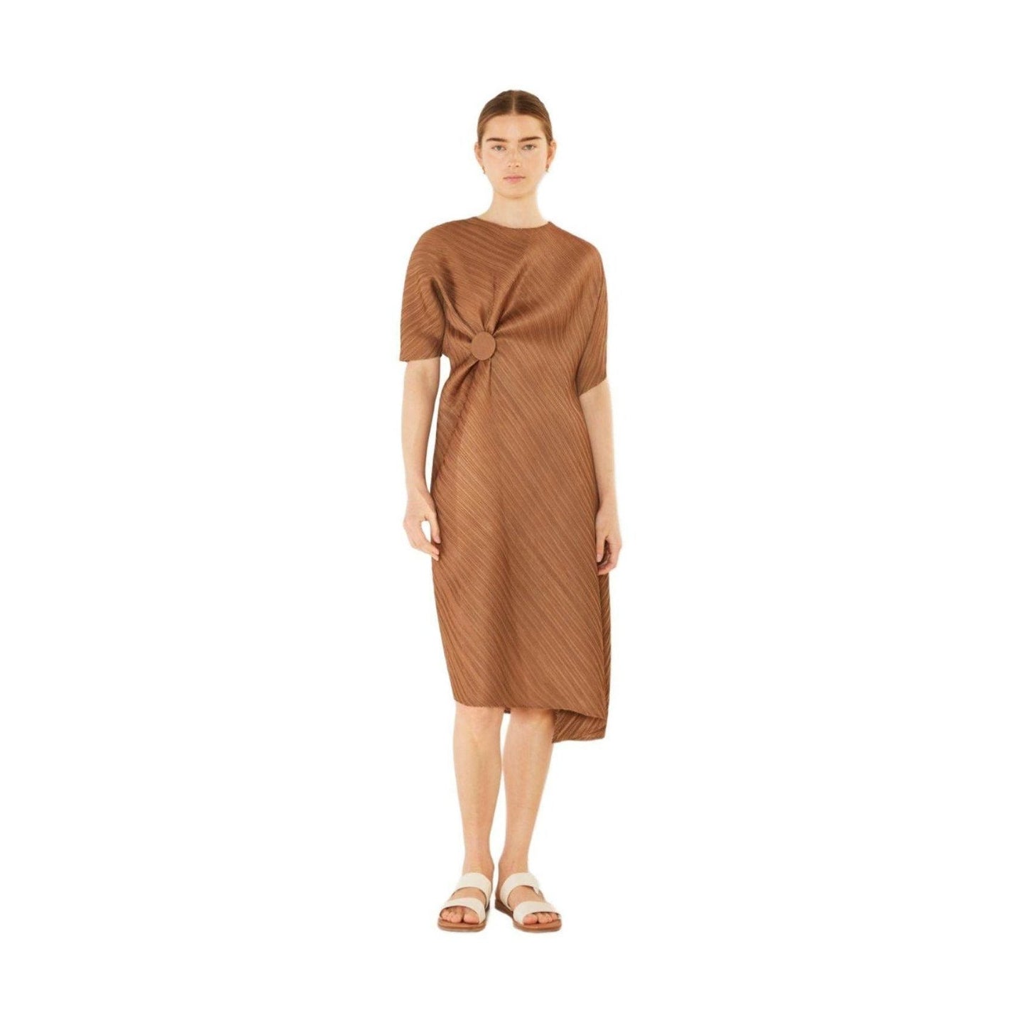 Pleated Dolman Sleeve Dress - VacationGrabs