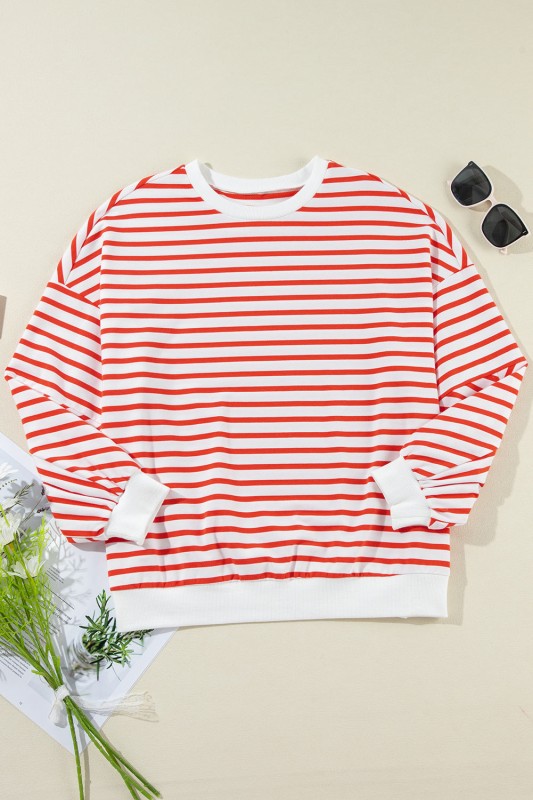 JUNIPER BLVD striped drop shoulder sweatshirt in red and white with soft fabric for casual wear