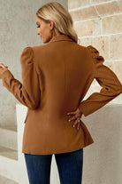 Double Take Puff Sleeve Shawl Collar Blazer - VacationGrabs