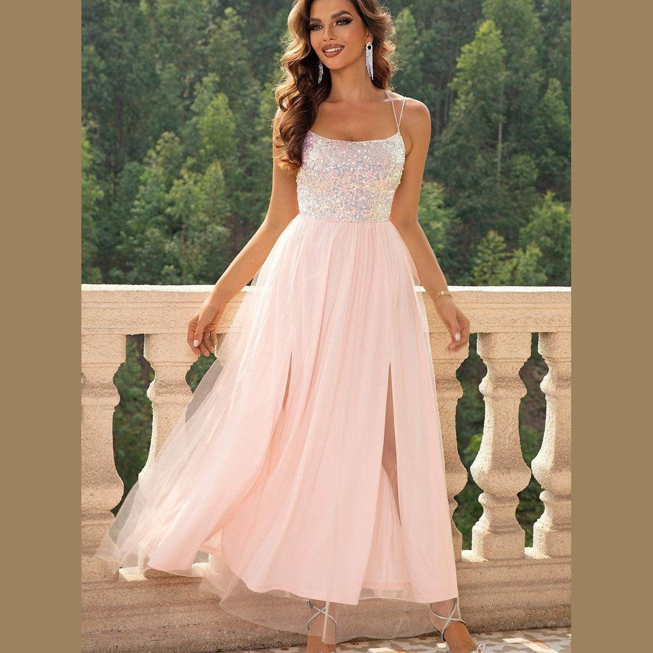 Lace-Up Backless Mesh Dress - VacationGrabs