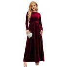 Tie Front Round Neck Long Sleeve Maxi Dress - VacationGrabs