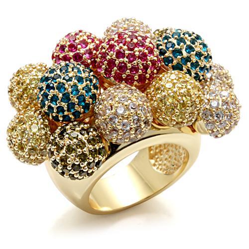 Colorful AAA crystal brass cocktail ring featuring sparkling multi-colored stones in a bold design