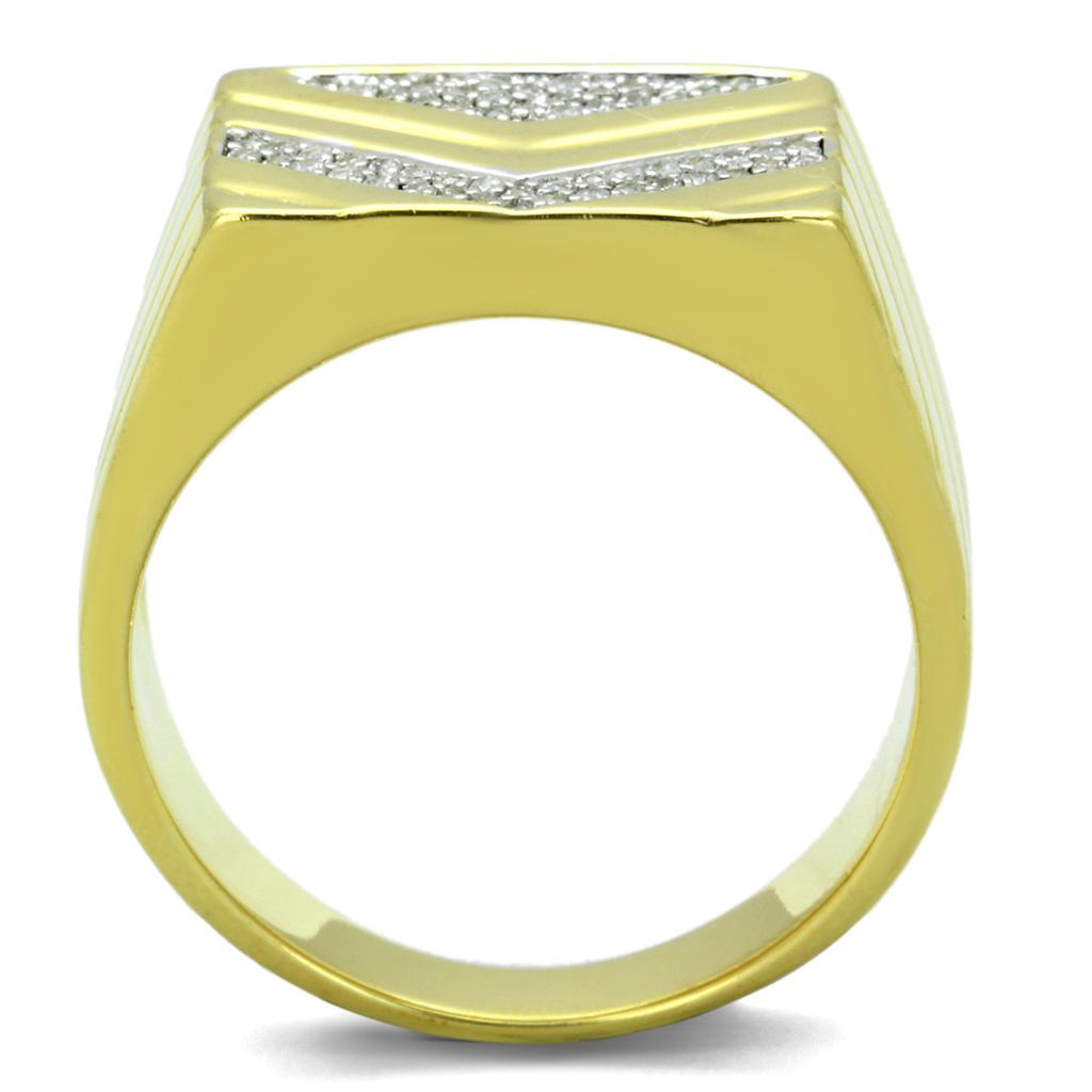 Gold men's ring featuring AAA grade cubic zirconia ring for men with a stylish chevron design
