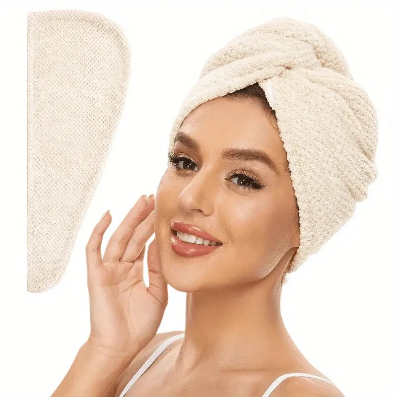 Cream absorbent hair towel wrap for women, soft and quick-drying