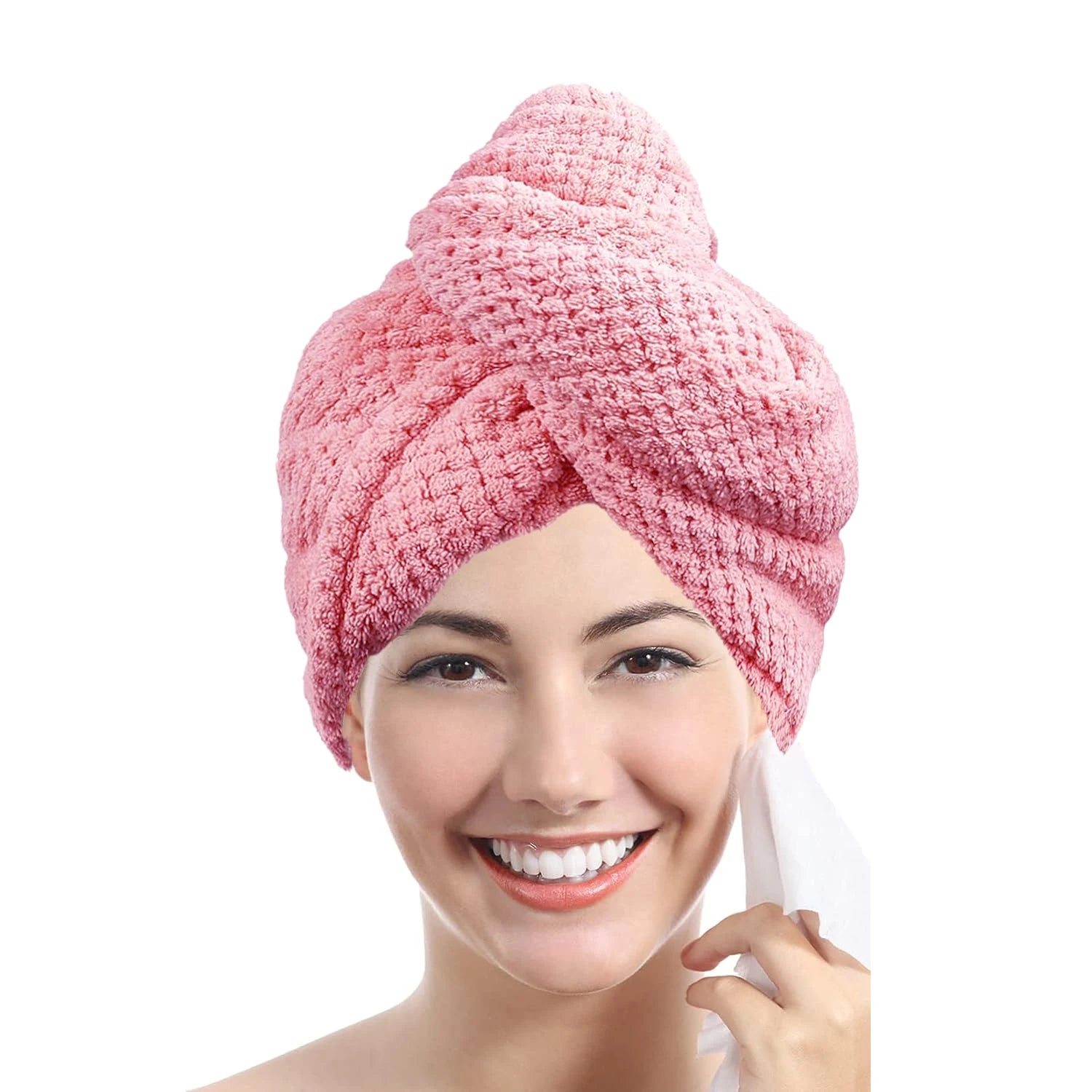 Pink absorbent hair towel wrap for women, soft and convenient for drying hair
