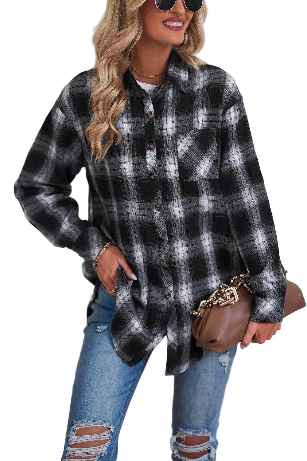Plaid Button Up Dropped Shoulder Outerwear - VacationGrabs