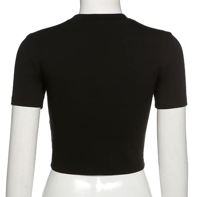 Black short sleeve fitted crop top on mannequin aesthetic streetwear summer top