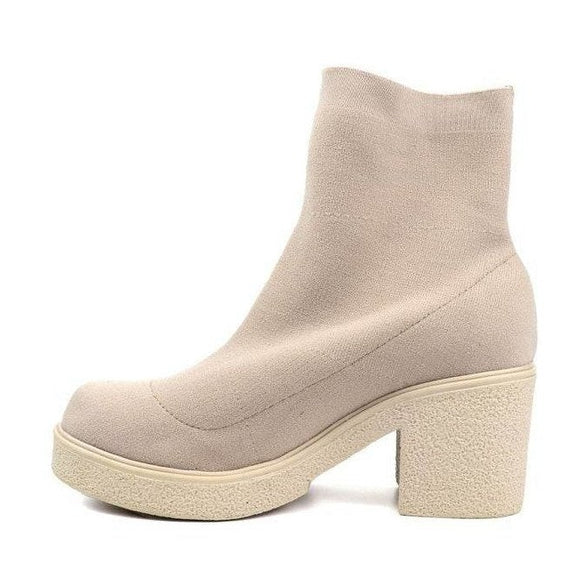 Womens Sock High Bootie Mid-Calf Boots - VacationGrabs