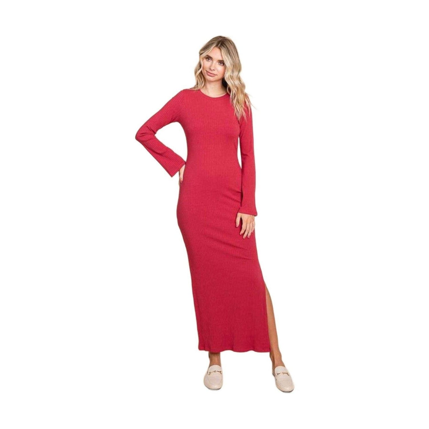 Culture Code Full Size Round Neck Bodycon Bell Maxi Dress - VacationGrabs