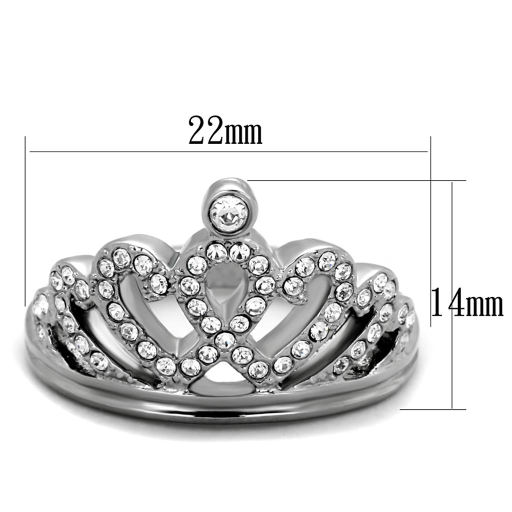 Affordable and vacation quality silver princess crown ring with sparkling rhinestones