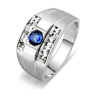 Stylish affordable stainless steel rings featuring a blue stone and crystal accents for men's jewelry