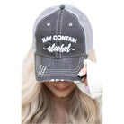 Ocean and 7th alcohol themed hat with embroidered 'May Contain Alcohol' design for casual wear