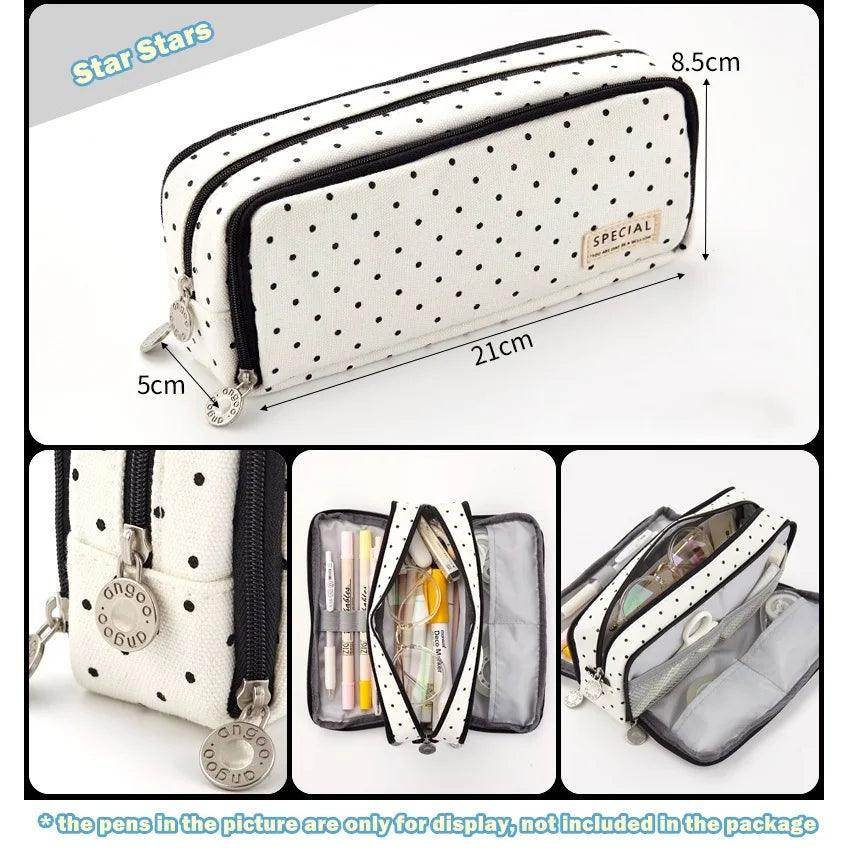 Angoo Double-Sided Pencil Case Dual Canvas Pocket Art Bag - VacationGrabs