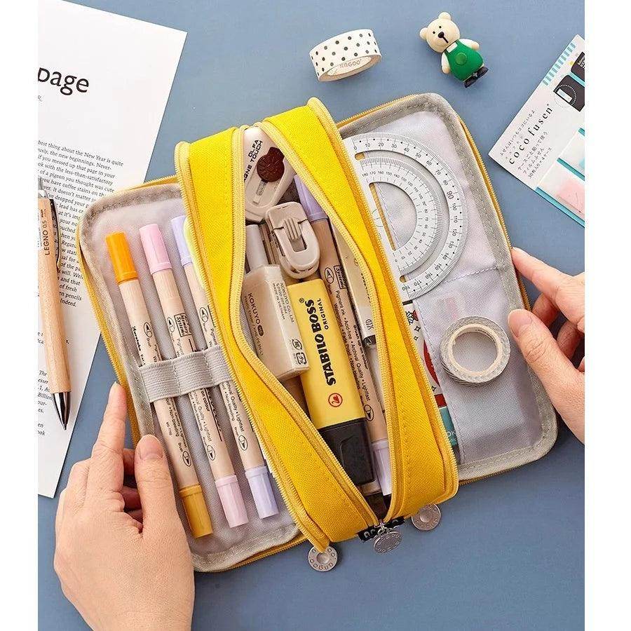 Angoo Double-Sided Pencil Case Dual Canvas Pocket Art Bag - VacationGrabs