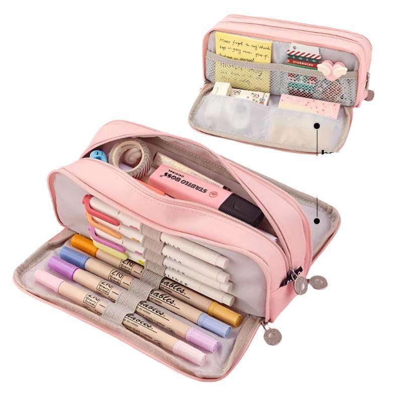 Angoo Double-Sided Pencil Case Dual Canvas Pocket Art Bag - VacationGrabs