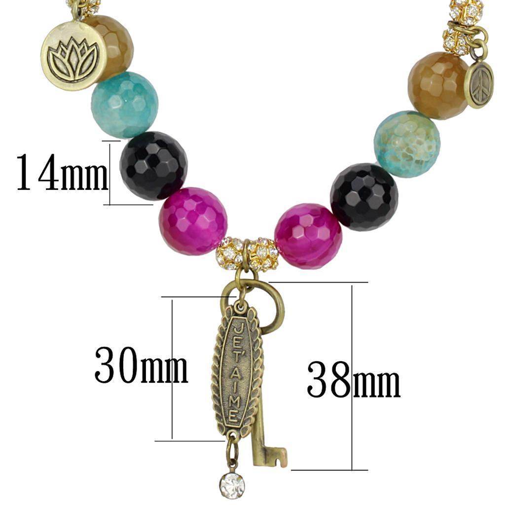 Antique copper necklace for women featuring colorful beads and a charm key pendant