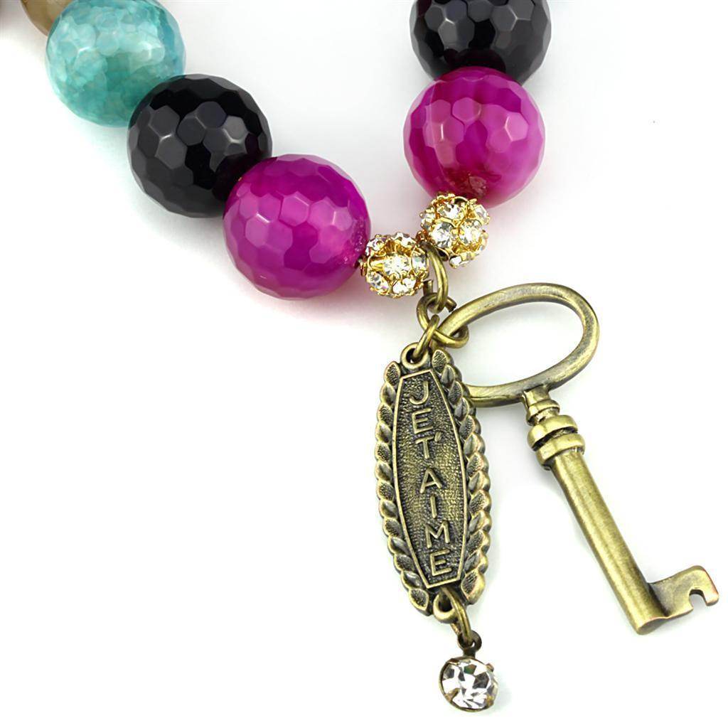 Colorful beaded antique copper necklace for women featuring a key pendant and elegant charm