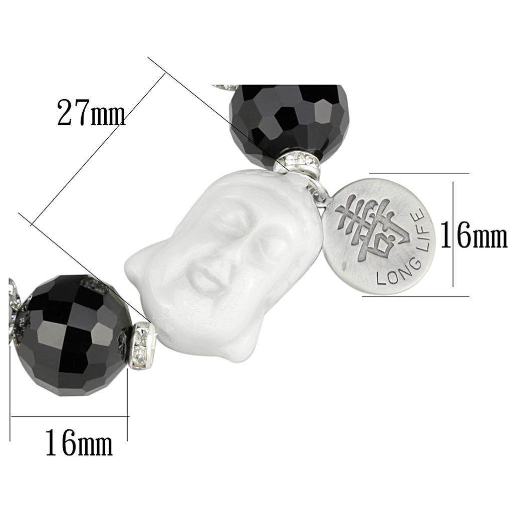 Antique silver white metal bracelet featuring a Buddha charm and black faceted beads for a unique look