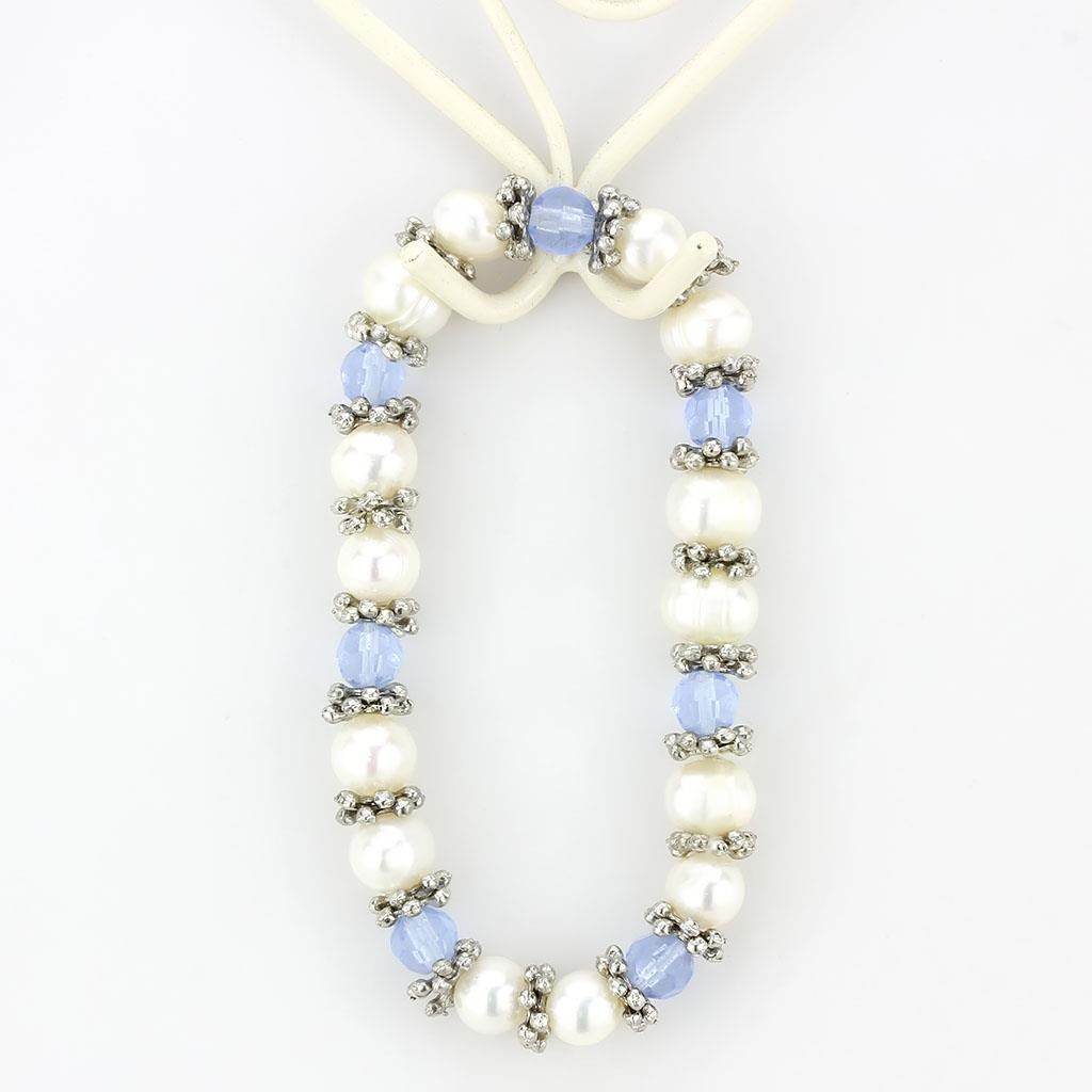 Antique silver women's bracelet featuring blue beads and genuine pearls for a stylish accessory