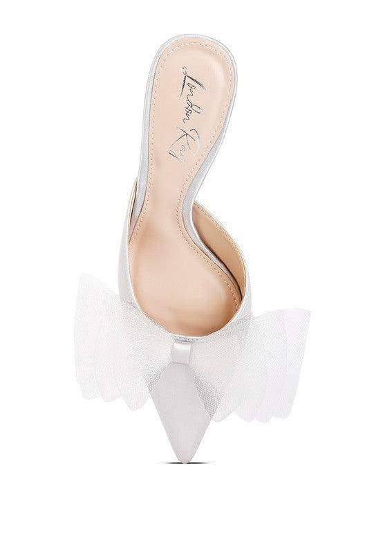 Asma Organza Bow Embellished Satin Mules - VacationGrabs