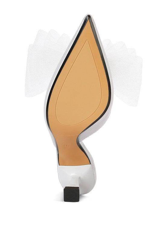 Asma Organza Bow Embellished Satin Mules - VacationGrabs