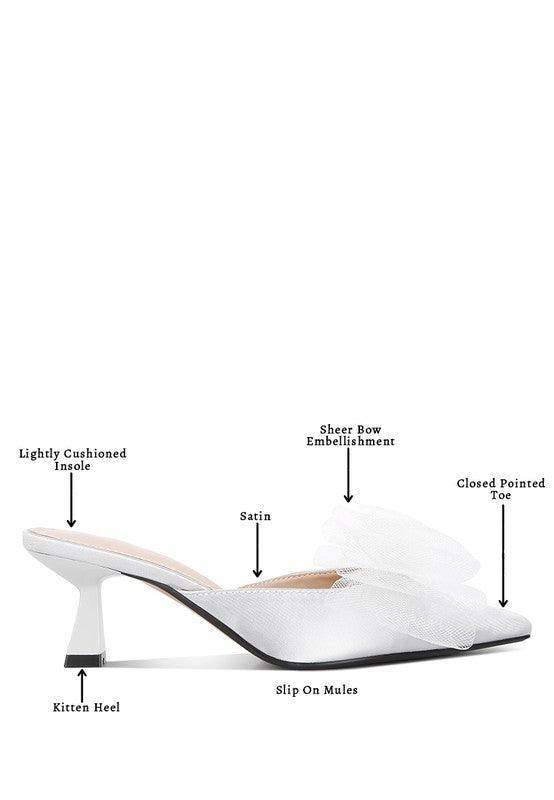 Asma Organza Bow Embellished Satin Mules - VacationGrabs