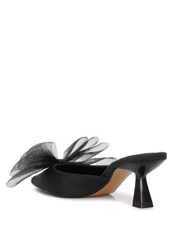 Asma Organza Bow Embellished Satin Mules - VacationGrabs